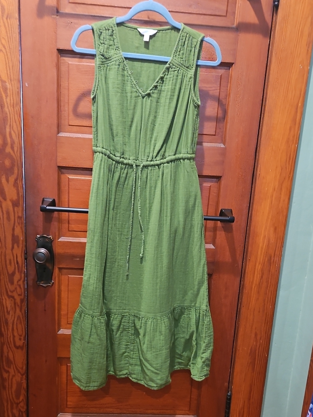 Time and Tru Olive Green Sleeveless Maxi Dress with Drawstring Waist